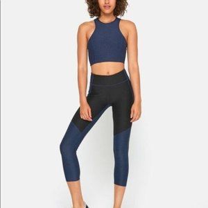 Outdoor Voices Leggings 3/4 Colorblock Blue Black Size Small NWT